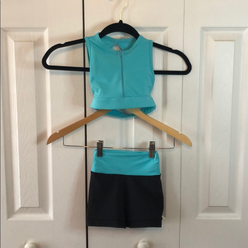 Black and teal 3 pc dance set